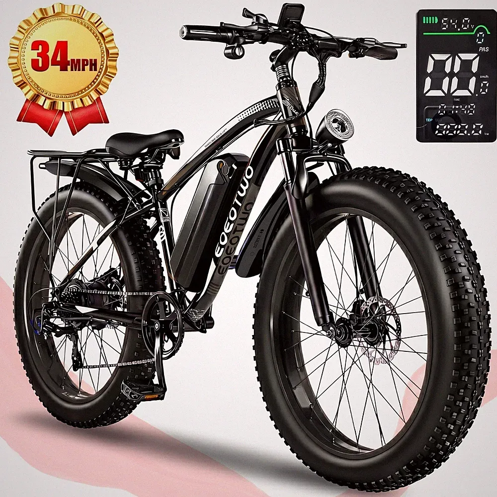 26''Fat Tire Electric Bike for Adult 60Mile 1500W 34MPH Offroad Mountain Bicycle