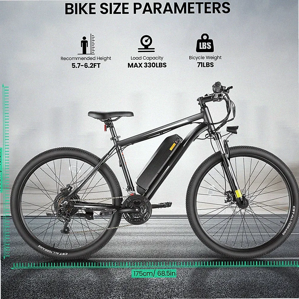 27.5" Electric Bike 500W 48V Commuting E-Bikes 21.6MPH Mountain Bicycle Lockable