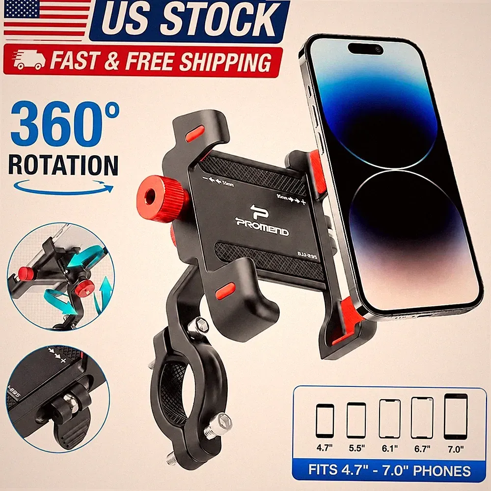 360° Aluminum Bicycle Phone Mount Quick Release Motorcycle Handlebar Holder