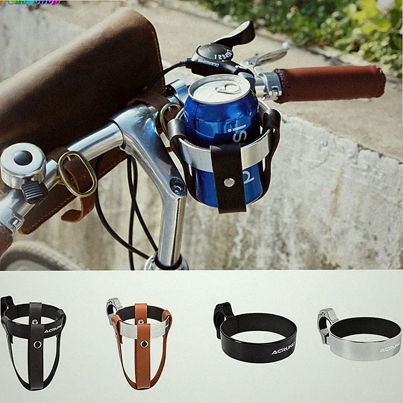 Aluminum Alloy Leather Bicycle Cup Holder Handlebar Mount Coffee Drinks Stand