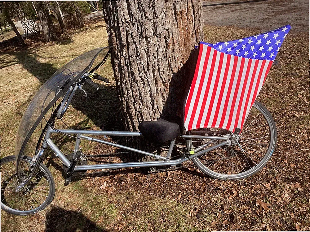Easy Racers recumbent bike spandex tail fairing STARS & STRIPES gold rush TOUR