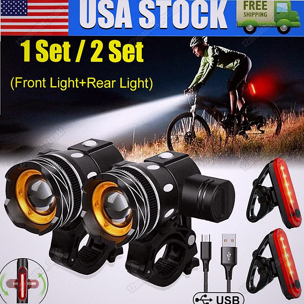 Multi-use USB Rechargeable LED Bicycle Headlight Front Rear Lamp Cycling Light