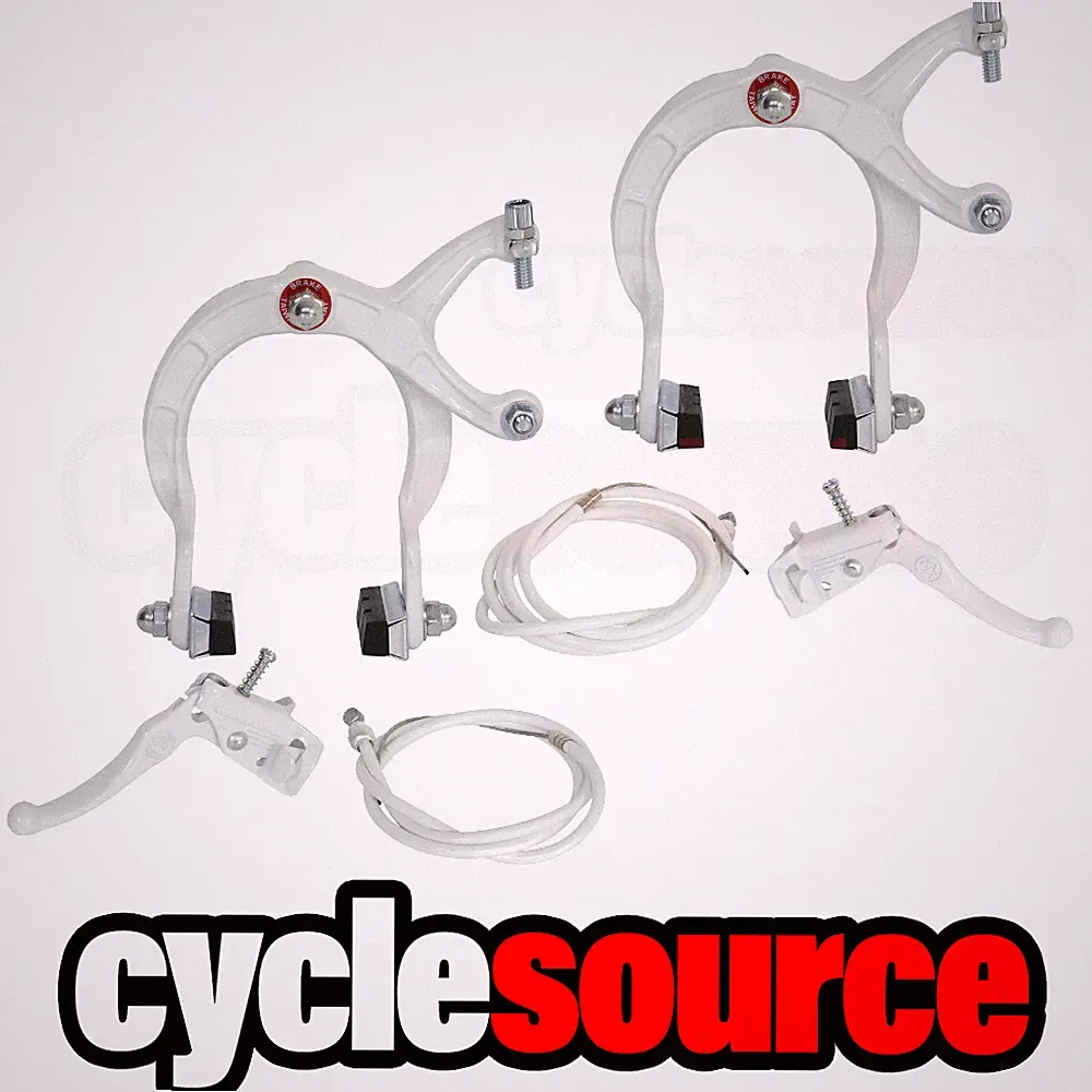 PRO+ WHITE OLD SCHOOL BMX BIKE MX COMPLETE BRAKE SET (CALIPER,CABLE& LEVER) BIKE