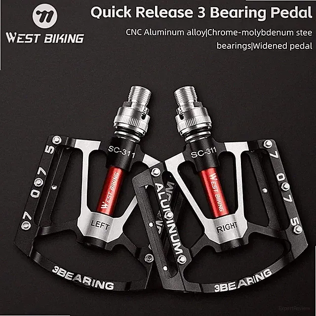 Quick Release Bicycle Pedals 3 Sealed Bearing Aluminum Bike Pedals Black a Pair