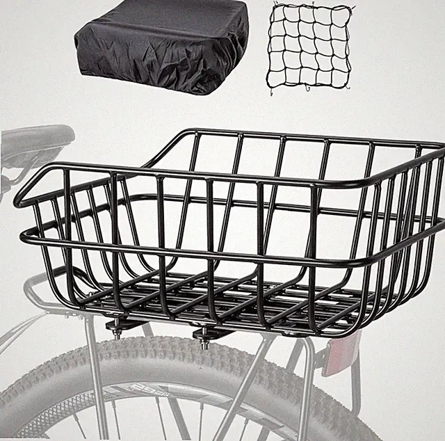 Rear Bike Basket - Bicycle Rear Basket with Cargo Cover - Rear Mount Aluminium
