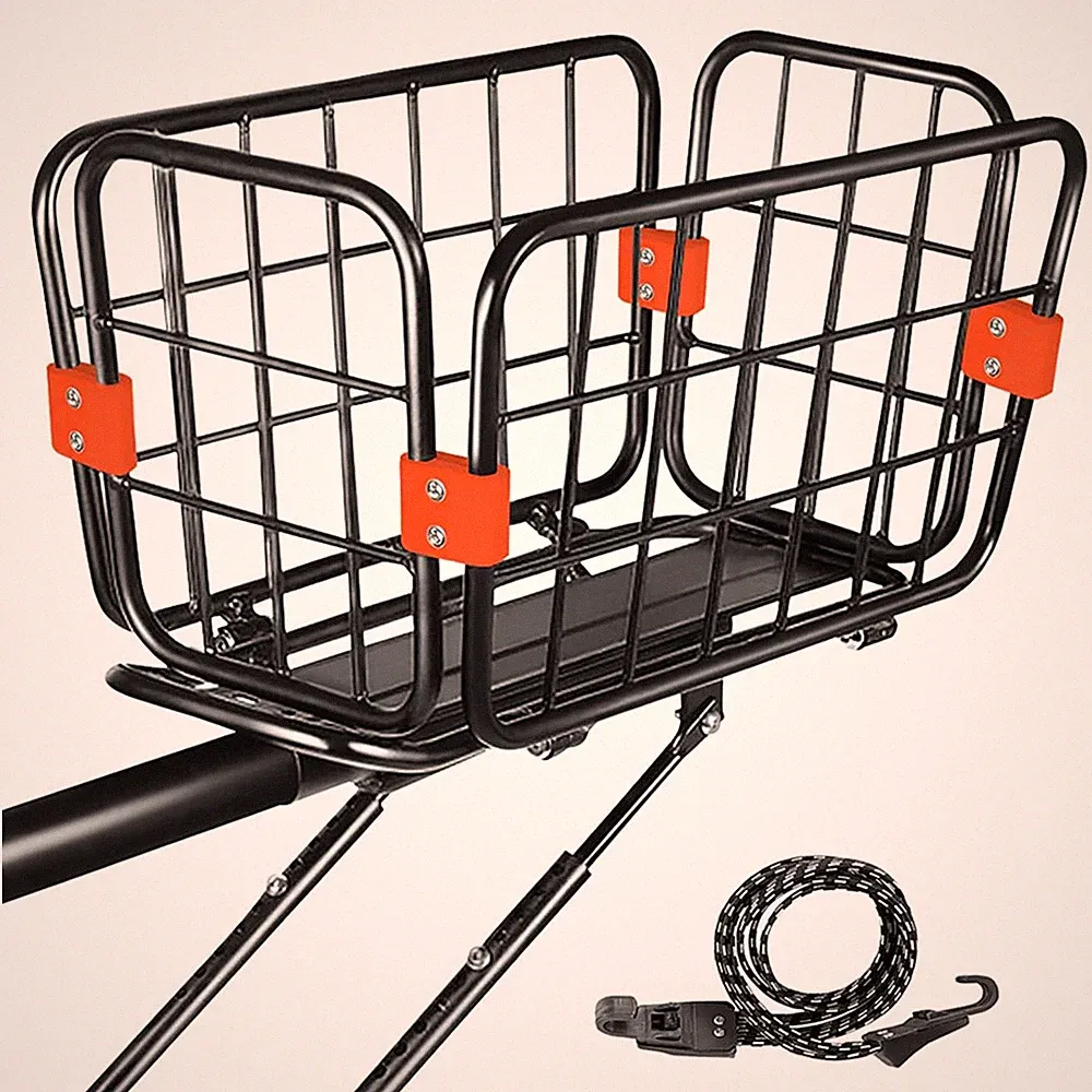 Rear Bike Rack Aluminum Alloy Adjustable Foldable Basket with Basket Bungee Cord