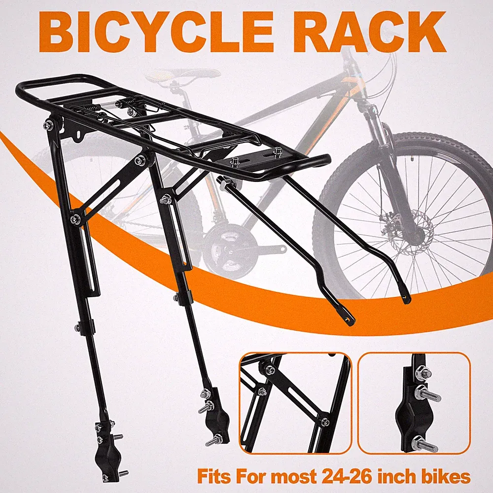Rear Bike Rack Cargo Alloy Luggage Carrier Mountain Road Bicycle Holder Black