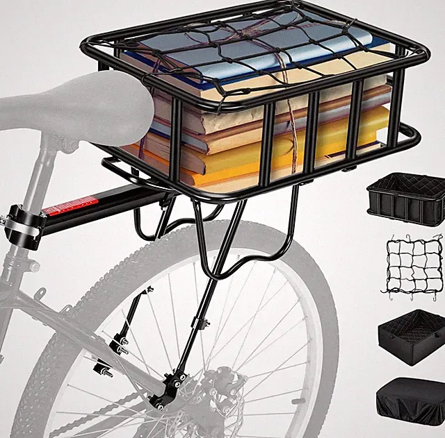 Rear Bike Rack W/ Basket 110 LB Capacity Universal Bike Basket Rear Aluminum