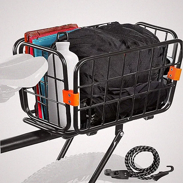 Rear Bike Rack with Basket Bungee Cord Aluminum Alloy Adjustable Foldable Basket