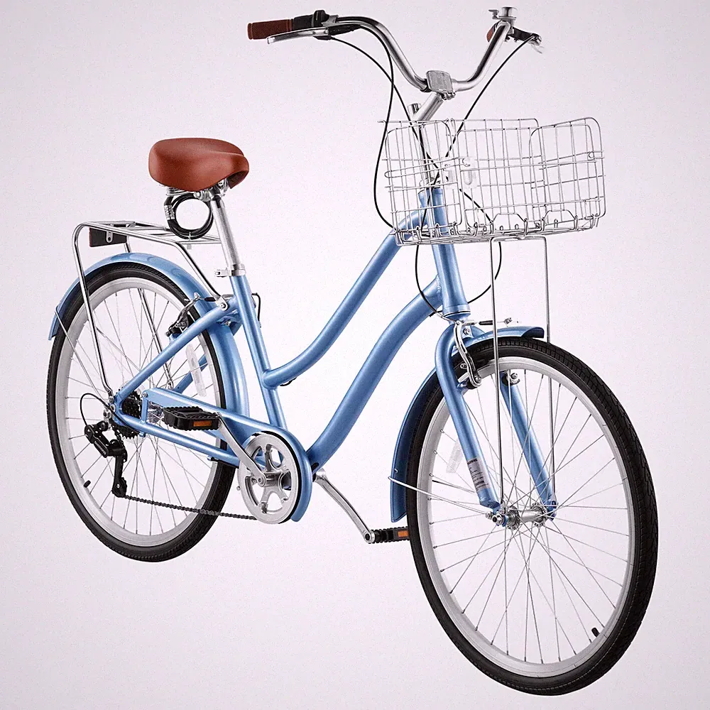 Uimoso 26-Inch Women's Beach Cruiser Bike, 7-Speed City Bicycle, Light Blue